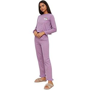 Trendyol Lilac bedrukte damespyjama set gebreide pyjama's, Lila