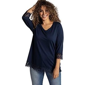 Ulla Popken T-shirt met kant aan de mouwen en zoom blouse voor dames, Middelgrijs Mix