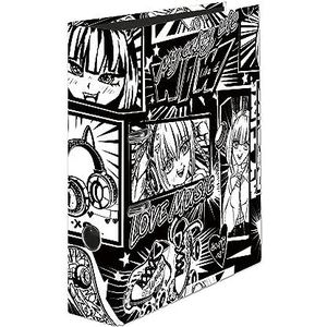Falken Manga-motief kunststof ordner, zwart/wit, gemaakt in Duitsland, 8 cm breed, A4-formaat