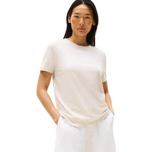 Tommy Hilfiger Reg Corp Logo C-nk Ss S/S gebreide tops voor dames, Beige (Heather Havermelk), XXS