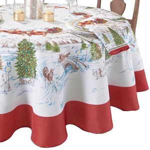Elrene Home Fashions Ovaal tafelkleed gemaakt van stof met kerstslee motief, 152,4 x 213,4 cm, meerkleurig