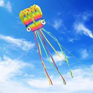 Aihomego o Enorme kleurrijke vlieger voor kinderen, 5 m grote octopus vlieger voor volwassenen voor buitenactiviteiten, gemakkelijke vlucht bij harde wind