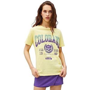 Koton T-shirt met korte mouwen van katoen met ronde hals T-shirt voor dames, Geel (160)