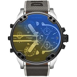 Diesel Mr. Daddy horloge voor heren, multifunctioneel uurwerk met siliconen, roestvrij staal of lederen band, Grijs en zilvertint, DZ7429
