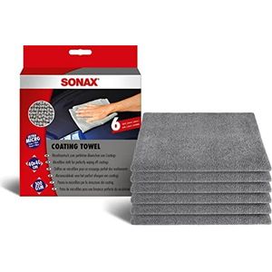 SONAX Coating Towel Set van 6 zachte microvezeldoeken voor het voorzichtig verwijderen van polijst- of afdichtresten, artikelnummer 04511000