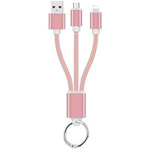2-in-1 oplaadkabel voor Huawei P30 Lite, Android & Apple adapter Micro USB Lightning metaal nylon (roze)
