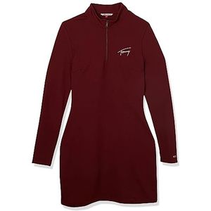 Tommy Jeans Tjw Ls Signature damesjurk, nauwsluitend, donkerrood, XL, Deep Rood.