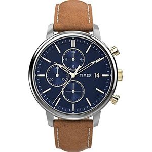 Timex Herenhorloge chronograaf met leren armband Chicago, bruin, TW2U39000, Bruin, TW2U39000