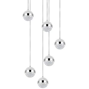 Eglo Licoroto Hanglamp, 6-lichts, modern, elegant, hanglamp van staal, glas en granille, chroom, gesatineerd, wit, helder, eettafellamp, hangend met G9-fitting