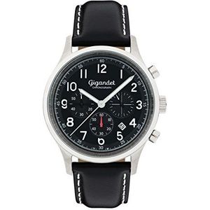 Gigandet Heren analoog Japans quartz horloge met leren band AVG50-04, zwart, zwart.