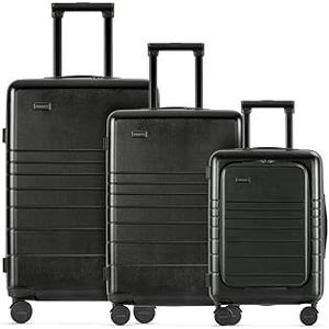 ETERNITIVE - Koffer | polycarbonaat en ABS | Harde koffer met TSA-slot | 360° rolkoffer, zwart., Set van 3 koffers