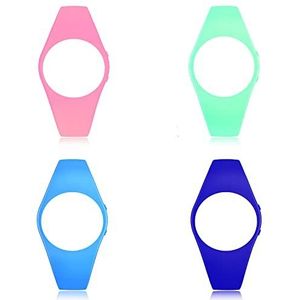 HUYVMAY Ronde reservearmband voor fitnesshorloge, inclusief 4 kleuren horlogebandjes - roze, lichtgroen, lichtblauw en donkerblauw