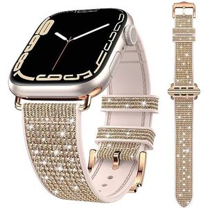 Kamita Armband met pailletten, compatibel met Apple Watch armbanden 41 mm, 40 mm, 38 mm, Watchband verstelbare polsband van strass, siliconen horlogeband met diamant voor iWatch Series 8, 7, 6, 5, 4,
