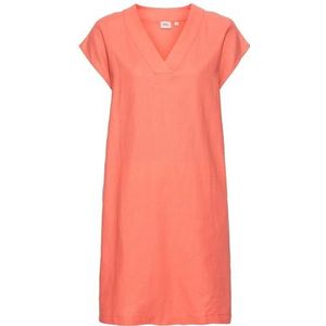 camel active Robe à enfiler pour femme en mélange de lin estival, rouge-orange, S