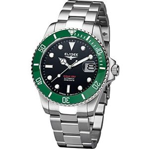 Elysee Ocean Pro Ceramic Herenhorloge met keramische lunette, roestvrijstalen armband, datumweergave, automatisch horloge, waterdicht tot 20 ATM, zilver/zwart/groen, Armband