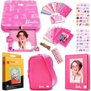 KODAK Barbie Step Slim Imprimante photo portable sans fil (style signature) + étui pour appareil photo Barbie, album photo, autocollant et cadres suspendus, 50 autocollants + papier Zink (20 feuilles)