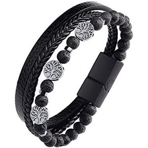 Zwarte Leren Herenarmband Met Gevlochten Patroon En Zilverkleurige Sluiting 1