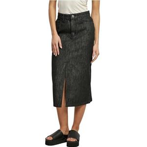 Urban Classics Dames denim midirok dames rok, Zwart gewassen