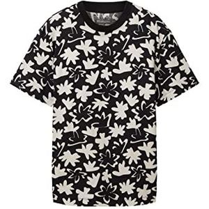TOM TAILOR Denim 1036471 T-shirt met bloemenprint voor heren, 1 stuk, 31906 - zwart-wit wilde bloemen print