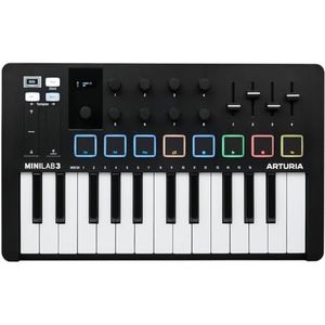 Arturia - MiniLab 3 - Universele MIDI-controller voor muziekproductie met all-in-one software - 25 toetsen, 8 kleurrijke pads - Zwart
