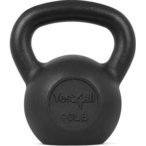 Yes4All KVMO Kettlebell van massief gietijzer, ideaal voor training van het hele lichaam en krachttraining, kettlebell, 18 kg, zwart