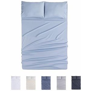 Todocama Underzy 4002 4-delige beddengoedset met hoeslaken en 2 kussenslopen 50 x 80 cm (bed 90 x 190/200 cm, lichtblauw)