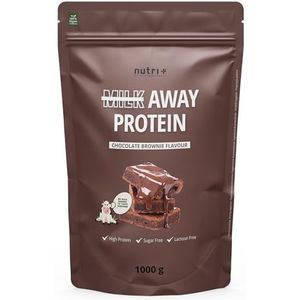 Nutri+ Veganistisch proteïnepoeder - Chocoladebruin - Milk Away zonder soja 1 kg - 5k erwtenshake, boekweit, hennepzaad, rijst & pompoenpitten - Veganistische proteïne chocolade brownie