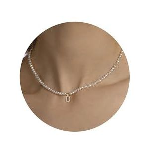 TINGN Parelketting voor dames en meisjes, met de hand geselecteerde parelketting, choker met letters, sieraden voor dames, cadeau voor vrouwen en meisjes