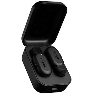 Shure MoveMic Two Pro Direct to Phone Draadloze Lavalier Microfoon voor iPhone & Android, Bluetooth Mini Mic, 24 uur opladen, snelle installatie, IPX4, Compact & draagbare Lav Clip (MV-TWO-Z6)