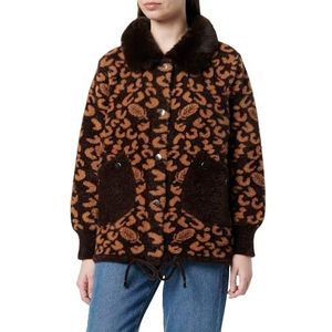 IMMY Modieuze persoonlijkheid voor dames, pluche kraag, lange mouwen, gestreept patroon, bruin pluche vest, één maat, bruin, één maat, Bruin