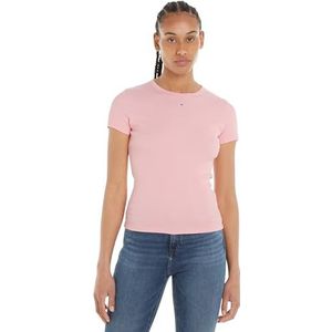Tommy Jeans Tjw Slim Essential Rib Ss S/S Knit Tops voor dames, Roze Ballet