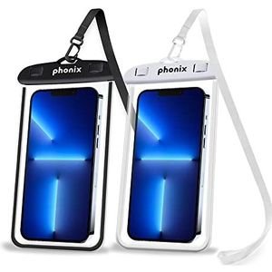 Phonix IPX8 waterdichte smartphonehoes [2 stuks] - duikhoes voor iPhone 13,12,11 Pro, Max, Mini en smartphone tot 6,8 inch - Mare telefoonhouder - accessoires strand Italië (zwart) - wit)