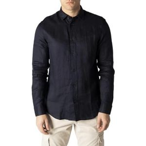 Armani Exchange Regular, toon op toon geborduurd logo herenhemd, marineblauw, XXL, Marine.