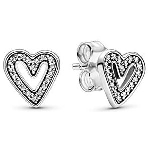 Pandora Icons Sterling zilveren hart oorstekers met heldere zirkonia, Metaal, Zirkonia