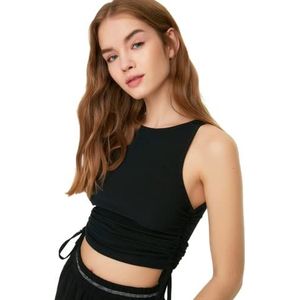 Trendyol Woman Loungewear Fitted Bodycon Crew Neck Woven Blouse Shirt Dames, Zwart, L, zwart.