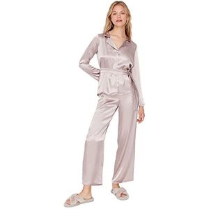 Trendyol Effen pyjama voor dames met overhemd/broek, roze, 64, Roze