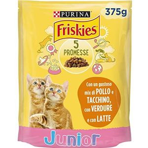 PURINA FRISKIES Kitten 12 verpakkingen à 375 g schuilplaats, kalkoen, melk en groen, totaal gewicht 4,5 kg