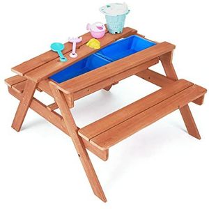 Teamson Kids 2-in-1 houten zandbak en picknicktafel met deksel en 6 accessoires