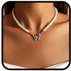 Ushiny Vintage gouden vlinder strass ketting festival party verjaardag sieraden nekclace voor vrouwen en meisjes, metalen parel stras, parelketting, strass, Metalen parel strass, Kralen ketting,