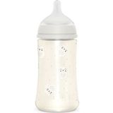 Suavinex, 270 ml babyfles met fysiologische zuiger SX Pro van siliconen met anti-olic ventiel, gemiddelde debiet (M) voor baby's + 3 maanden Bonhomia, beige