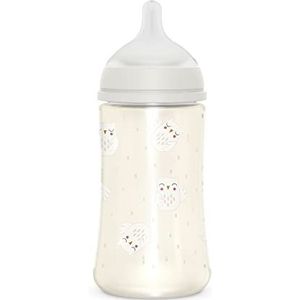 Suavinex, 270 ml babyfles met fysiologische zuiger SX Pro van siliconen met anti-olic ventiel, gemiddelde debiet (M) voor baby's + 3 maanden Bonhomia, beige