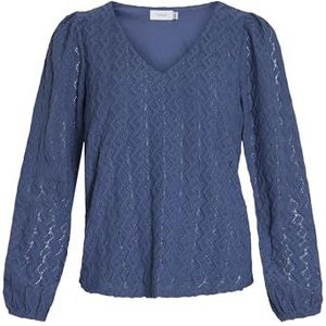 VILA Viferya V-hals L/S Top/R/Bf Damestop (1 stuk), Blauw sieraad