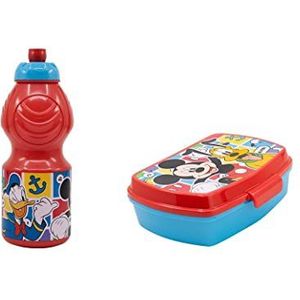 ALMACENESADAN, 4969, Pack retour à l'école Disney Mickey Mouse look; composé de Bouteille sport 400ml et sandwich rectangulaire multicolore, produits réutilisables, sans BPA