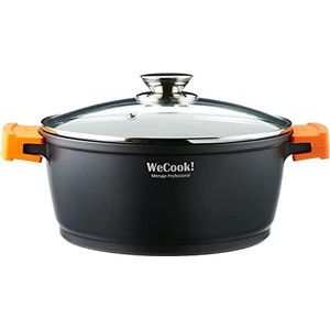 Wecook Ecochef titanium inductie kookpan hoog glazen deksel 32 cm 5 lagen anti-aanbaklaag Quantanium milieuvriendelijk zonder PFOA, gegoten aluminium 5 mm, hoogte 12,5 cm, handgrepen van siliconen, glaskeramiek, gas, oven