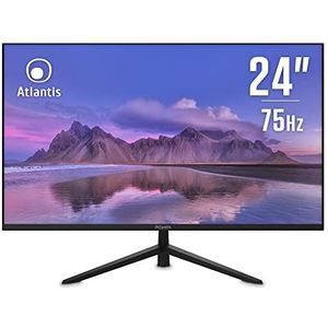 ATLANTIS 24 inch monitor, 24 inch VA 75Hz display, Full HD 1920x1080, VGA HDMI, FreeSync, audio-/hoofdtelefoonuitgang, kantelbaar, 2ms respons, 4000:1 contrast, hoek 178/178, HDMI-kabel 1,5 m