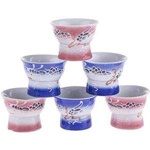 Lachineuse - 6 sake-mokken voor dames - Japanse sake glazen - Chinees flirterig cadeau-idee - Traditionele Japanse porseleinen sake set - Soju & alcohol kom - Kleur: blauw en roze