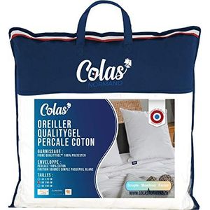 COLAS NORMAND - Hoofdkussen Qualitygel percal 100% katoen – pluizig – 60 x 60 cm – neksteun – geheugengevoel – hotelkwaliteit – zacht – geproduceerd in Frankrijk – wit