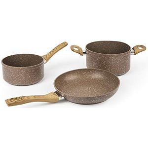 Excelsa Wood & Stone set pan en 2 pannen van gesmeed aluminium met antiaanbaklaag