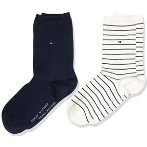 Tommy Hilfiger Tommy Hilfiger Small Stripe Damessokken (2 stuks) sokken, uniseks, kinderen, 2 stuks, Blauw (Off White)