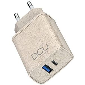 DCU Tecnologic Eco USB-oplader, USB type C, Eco Friendly QC 3.0, recyclebare en biologisch afbreekbare materialen, high-speed oplader, vermogen 20 W